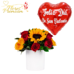 BOX DE 5 ROSAS, 4 GIRASOLES Y GLOBO
