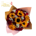 RAMO DE 15 ROSAS 6 GIRASOLES E ILUMINACION