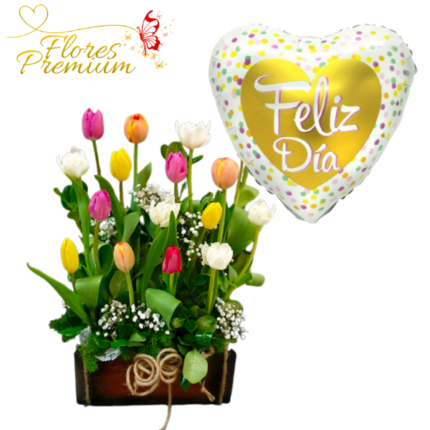 ARREGLO DE 20 TULIPANES Y GLOBO