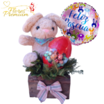 ARREGLO DE PASCUA, HUEVITOS, PELUCHE 20CM Y GLOBO