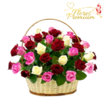 CANASTA DE 40 ROSAS IMPORTADAS Y FOLLAJE