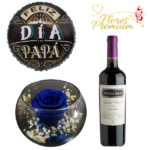 ROSA PRESERVADA EN PECERA, GLOBO Y VINO DE 750ML