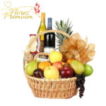 CANASTA DE FRUTAS, VINO, CHAMPAGNE, CARAMELOS, GALLETAS Y FRUTOS SECOS