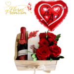 ARREGLO DE 6 ROSAS, BELGIAN, CHAMPAGNE 375ML Y GLOBO