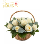 CANASTA DE 12 ROSAS IMPORTADAS Y FOLLAJE