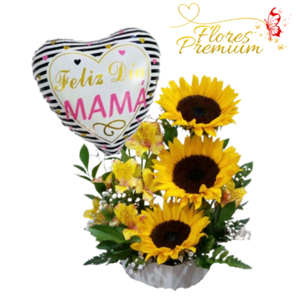 3 GIRASOLES EN BASE + GLOBO