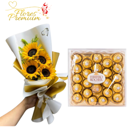 RAMO 4 GIRASOLES Y FERREROS ROCHER DE 300G