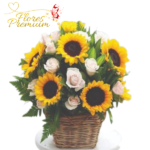 CANASTA DE ROSAS Y GIRASOLES