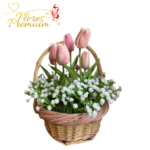CANASTITA DE 10 TULIPANES RODEADO DE ILUMINACION
