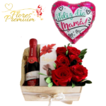 ARREGLO DE 6 ROSAS, BELGIAN, CHAMPAGNE 375ML Y GLOBO