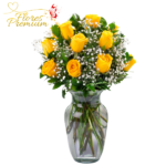 FLORERO DE 8 ROSAS CON FOLLAJE E ILUMINACION