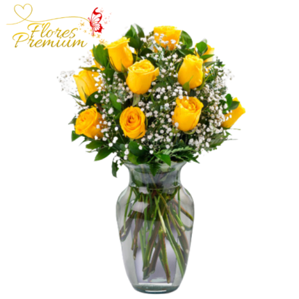 FLORERO DE 8 ROSAS CON FOLLAJE E ILUMINACION