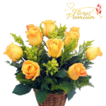 CANASTA DE 10 ROSAS Y FOLLAJE