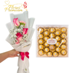 EL MAS VENDIDO RAMO 3 ROSAS Y CAJA DE FERREROS ROCHER DE 300G