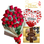 RAMO DE 22 ROSAS IMPORTADAS, BOMBONES DE COLECCION Y GLOBO