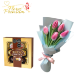 RAMO DE 5 TULIPANES + BOMBONES FERREROS ROCHER 100GRS