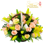 CANASTA DE ROSAS, LILIUM Y FOLLAJE