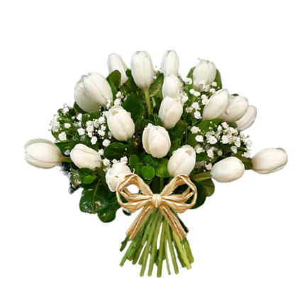 RAMO DE 20  TULIPANES CON FOLLAJE