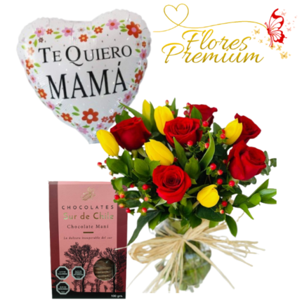 FLORERO DE 6 ROSAS 10 TULIPANES DIA DE LAS MADRES
