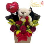 BOX DE 5 ROSAS, PELUCHE DE 20CM Y GLOBO