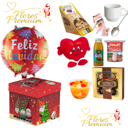 DESAYUNO CAJA PELUCHE CORAZON NAVIDEÑO