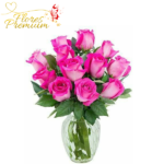 FLORERO DE 12 ROSAS Y FOLLAJE