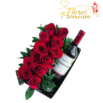 CAJA PREMIUM DE ROSAS IMPORTDAS Y VINO