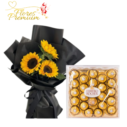 RAMO 3 GIRASOLES Y  FERREROS ROCHER DE 300G