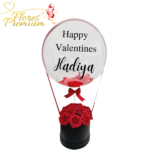 BOX DE 12 ROSAS Y GLOBO BURBUJA PERSONALIZADO