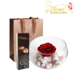 ROSA PRESERVADA EN PECERA Y BOMBONES BELGIAN