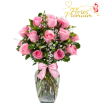 FLORERO DE 13 ROSAS CON FOLLAJE E ILUMINACION