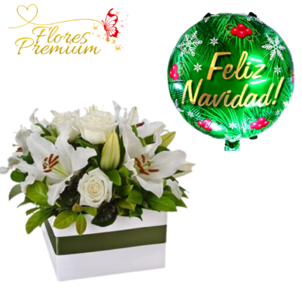 CAJA CUADRADA 4 ROSAS 4 LILIUM+ GLOBO NAVIDEÑO