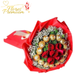 RAMO JUAN 8 ROSAS 16 BOMBONES E ILUMINACION