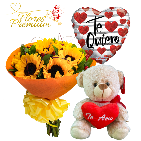 31-2.png RAMO BOUQUET DE 8 GIRASOLES, PELUCHE 25CM Y GLOBO - Imagen 1