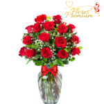 FLORERO DE 16 ROSAS FOLLAJE E ILUMINACION