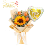 RAMO 3 TULIPANES 1 GIRASOL Y GLOBO