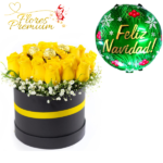 BOX DE ROSAS Y 3 FERREROS ROCHER + GLOBO NAVIDEÑO