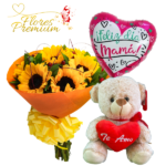 RAMO BOUQUET DE 8 GIRASOLES, PELUCHE 25CM Y GLOBO