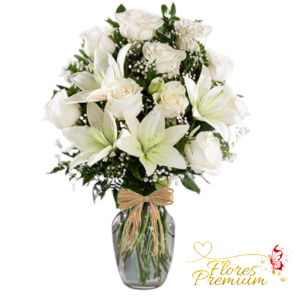 FLORERO DE  8 ROSAS Y LILIUM