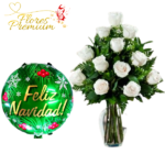 FLORERO DE 13 ROSAS + GLOBO NAVIDEÑO