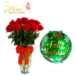 FLORERO DE 19 ROSAS+ GLOBO NAVIDEÑO