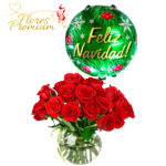 PECERA DE 20 ROSAS + GLOBO NAVIDEÑO