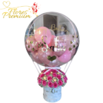 BOX DE 36 ROSAS IMPORTADAS, 12 BOMBONES Y GLOBO BURBUJA PERSONALIZADO