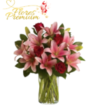 FLORERO DE 6 ROSAS CON LILIUM