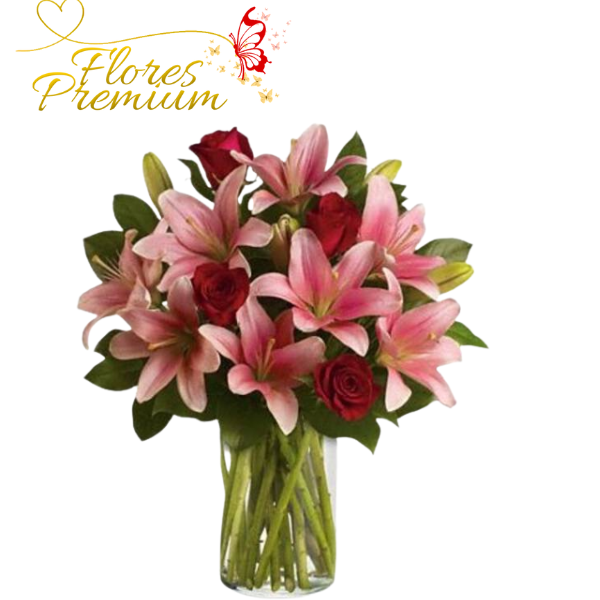 401.png FLORERO DE 6 ROSAS CON LILIUM - Imagen 1