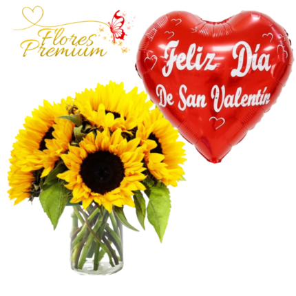 CILINDRO DE GIRASOLES Y GLOBO METALIZADO