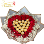 RAMO DE 20 ROSAS, 22 BOMBONES Y GYPSOPHILA