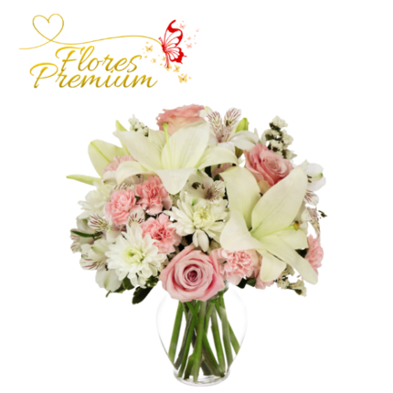 FLORERO DE 6 ROSAS LILIUM Y FLORES DE TEMPORADA