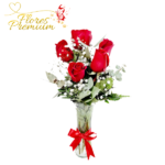 FLORERO DE 5 ROSAS, ILUMINACION Y FOLLAJE