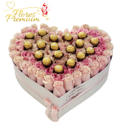 CAJA DELUXE 60 ROSAS Y 18 BOMBONES